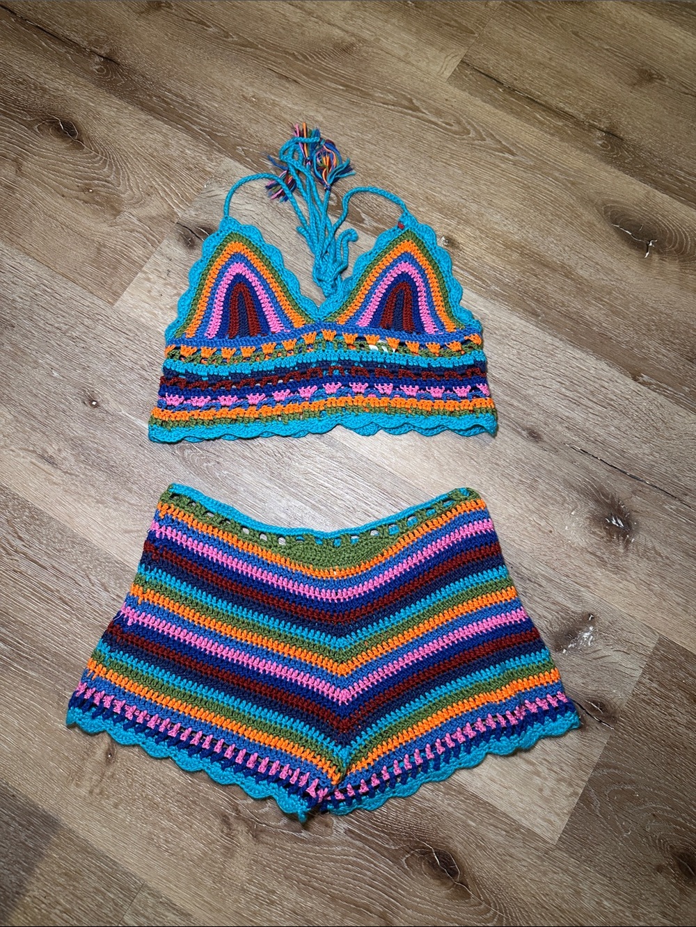 Sexy Handmade Multicolor Crochet Womens Costume Vacation Set Size M